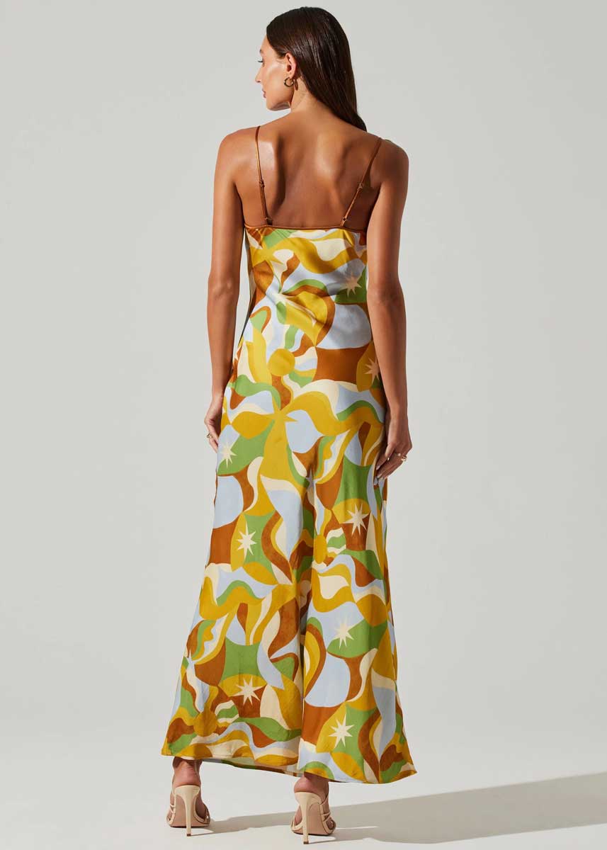 Nilana Keyhole Dress - Brown Mustard Multi