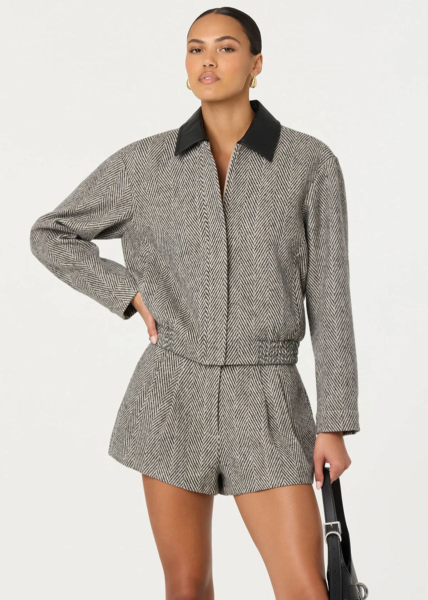 Sorine Shorts - Grey Herringbone