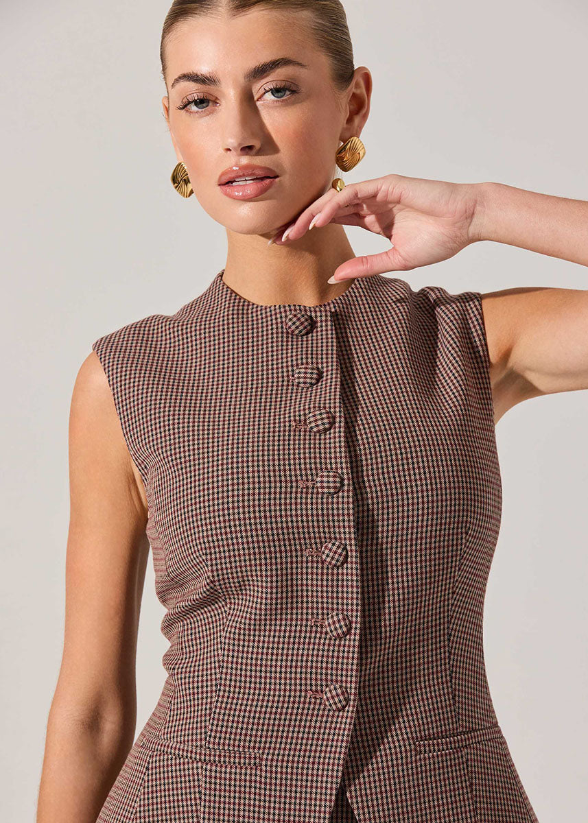 Gisselle Vest - Brown Wine Plaid