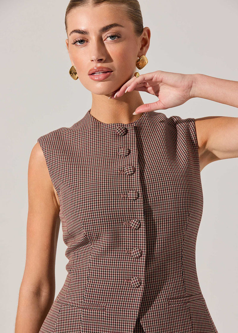Gisselle Vest - Brown Wine Plaid