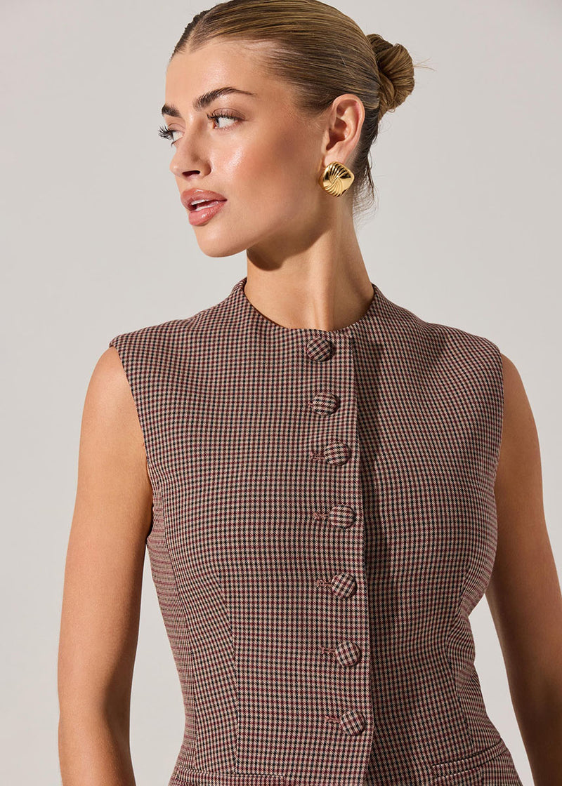 Gisselle Vest - Brown Wine Plaid