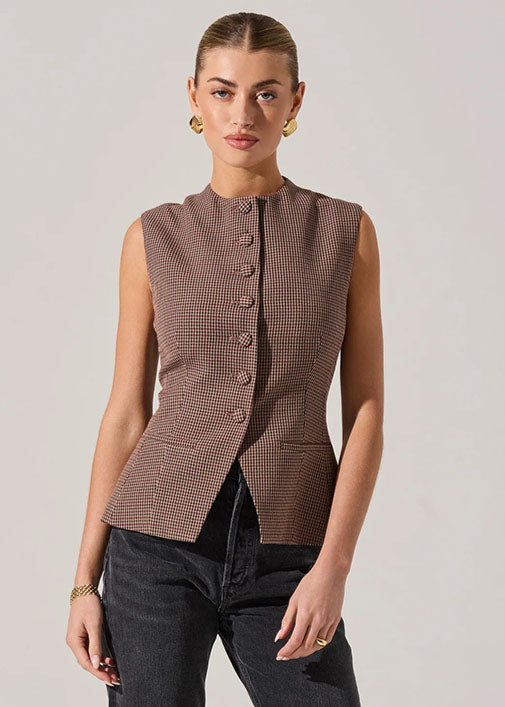 Gisselle Vest - Brown Wine Plaid