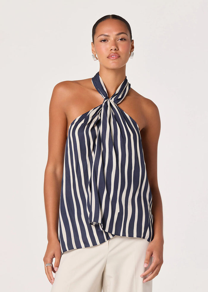 Cira Stripe Halter Top - Eggplant