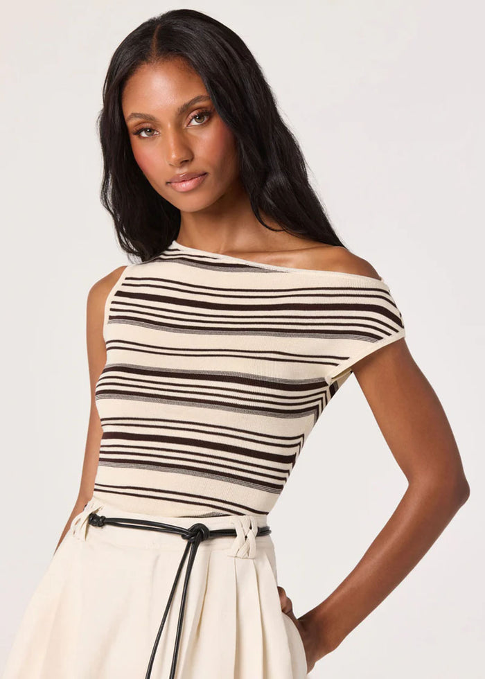Sofia Sweater Top - Cream Brown Stripe