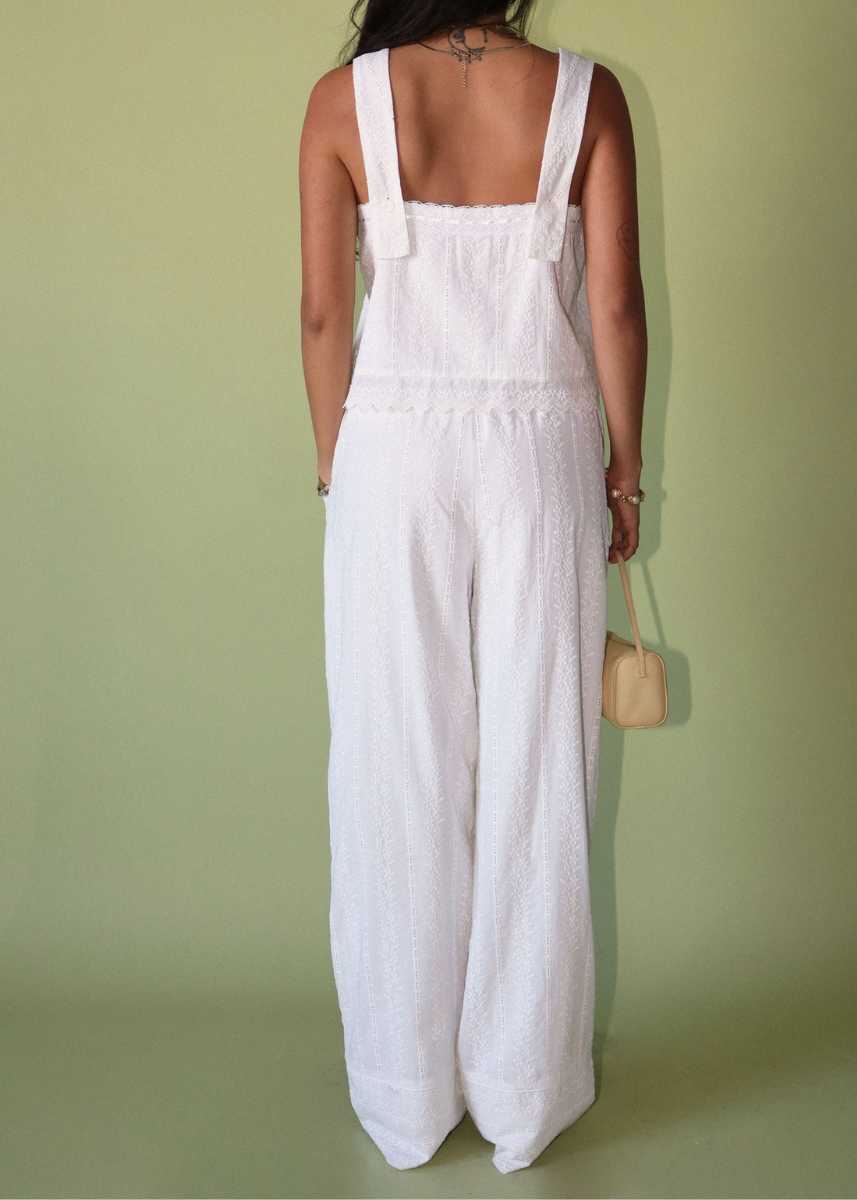 Agathe Broderie Wide Leg Pants - Cream