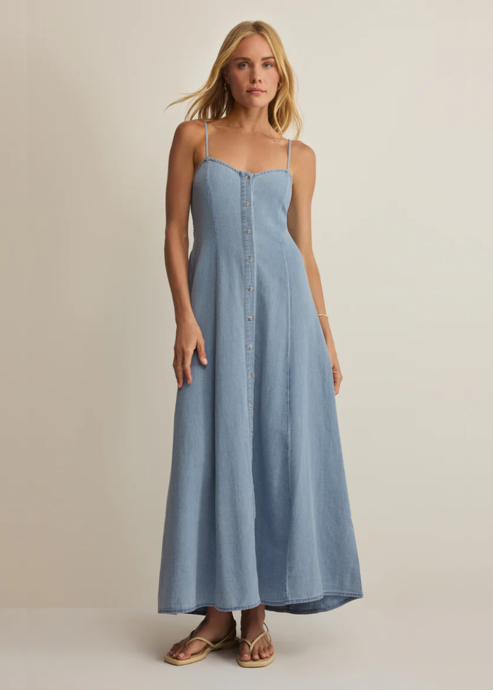 Angel Eyes Twill Midi Dress - Lake Blue
