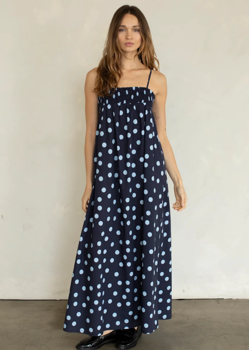Ari Dot Maxi Dress - Dusty Blue