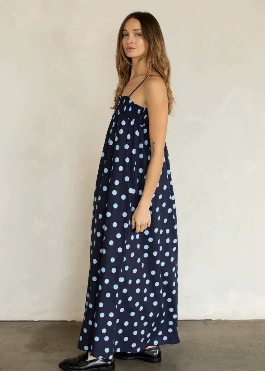Ari Dot Maxi Dress - Dusty Blue