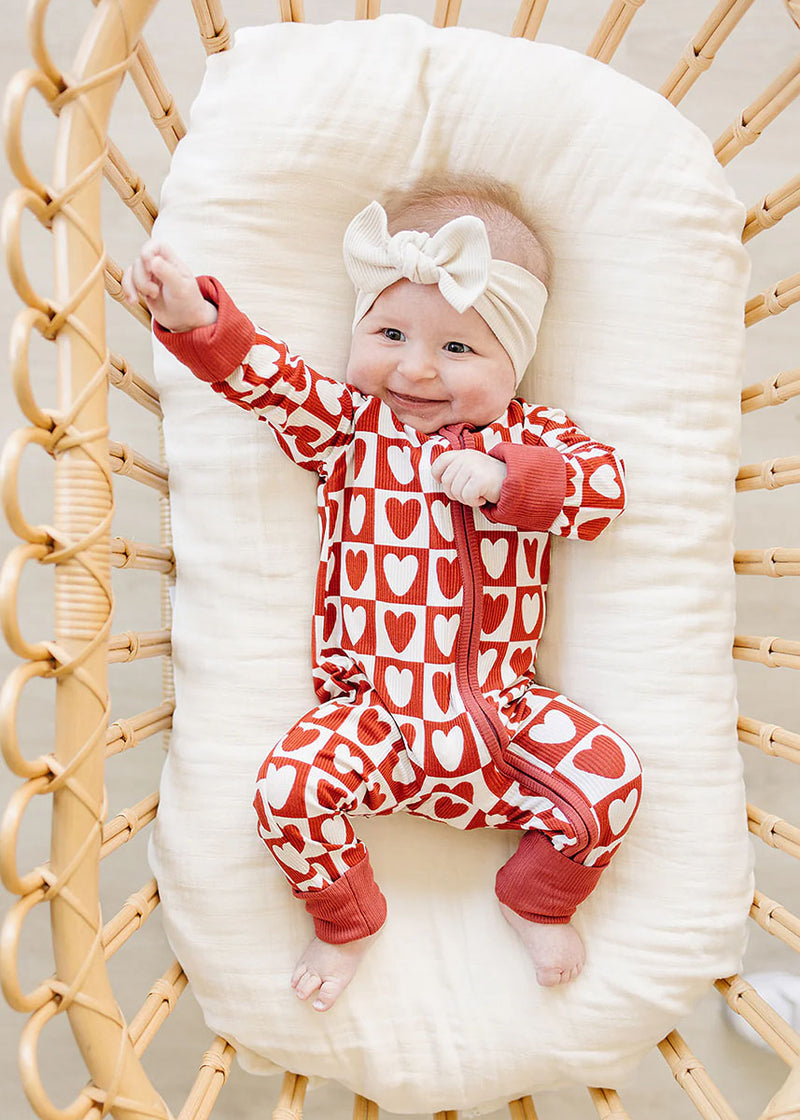 Cozy Ribbed Zipper Jammie - Checkered Hearts