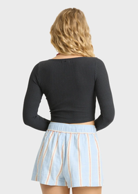 Paxton Cropped Thermal Top - Black Sands