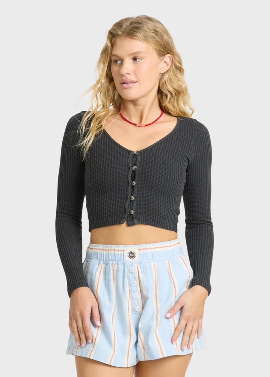 Paxton Cropped Thermal Top - Black Sands