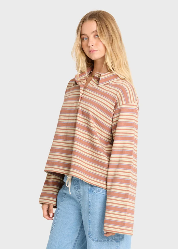 Sugar Stripe Long Sleeve Polo - Sugar Almond