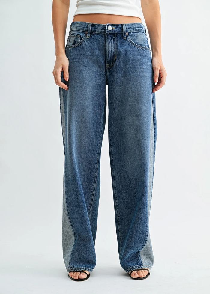 Contrast Seam Wide Leg Jeans - Medium Denim