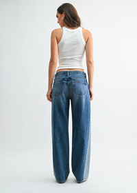 Contrast Seam Wide Leg Jeans - Medium Denim