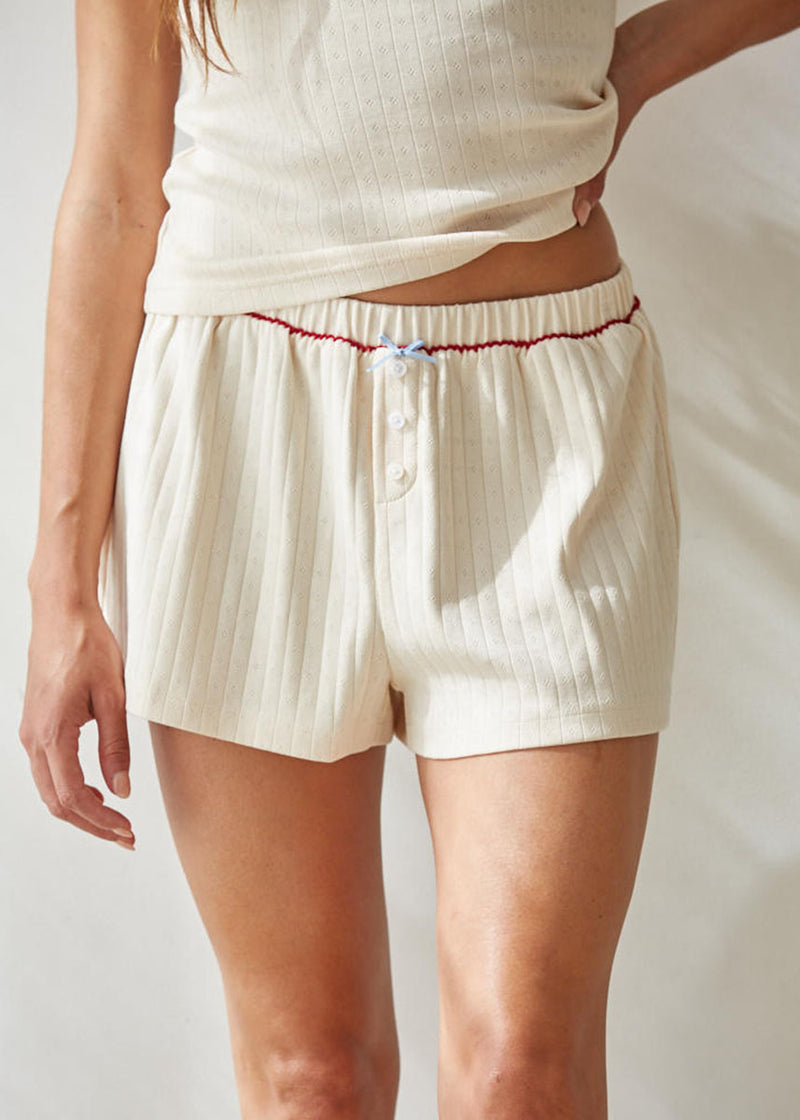 Dream Bow Pointelle Shorts - Cream Red