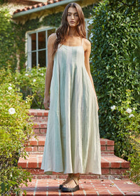 Zabina Striped Midi Dress - Cream & Mint