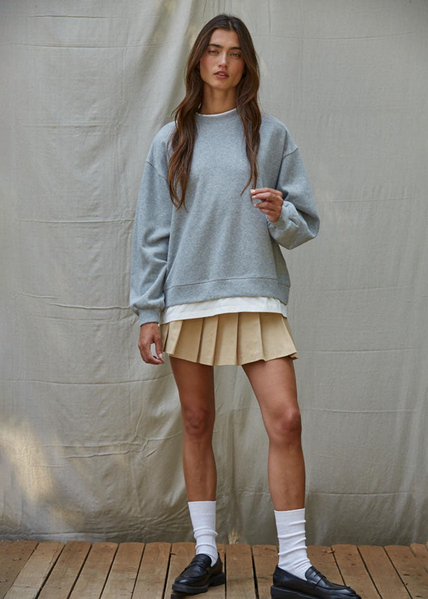 Always On Crew Twofer Pullover - Heather Grey