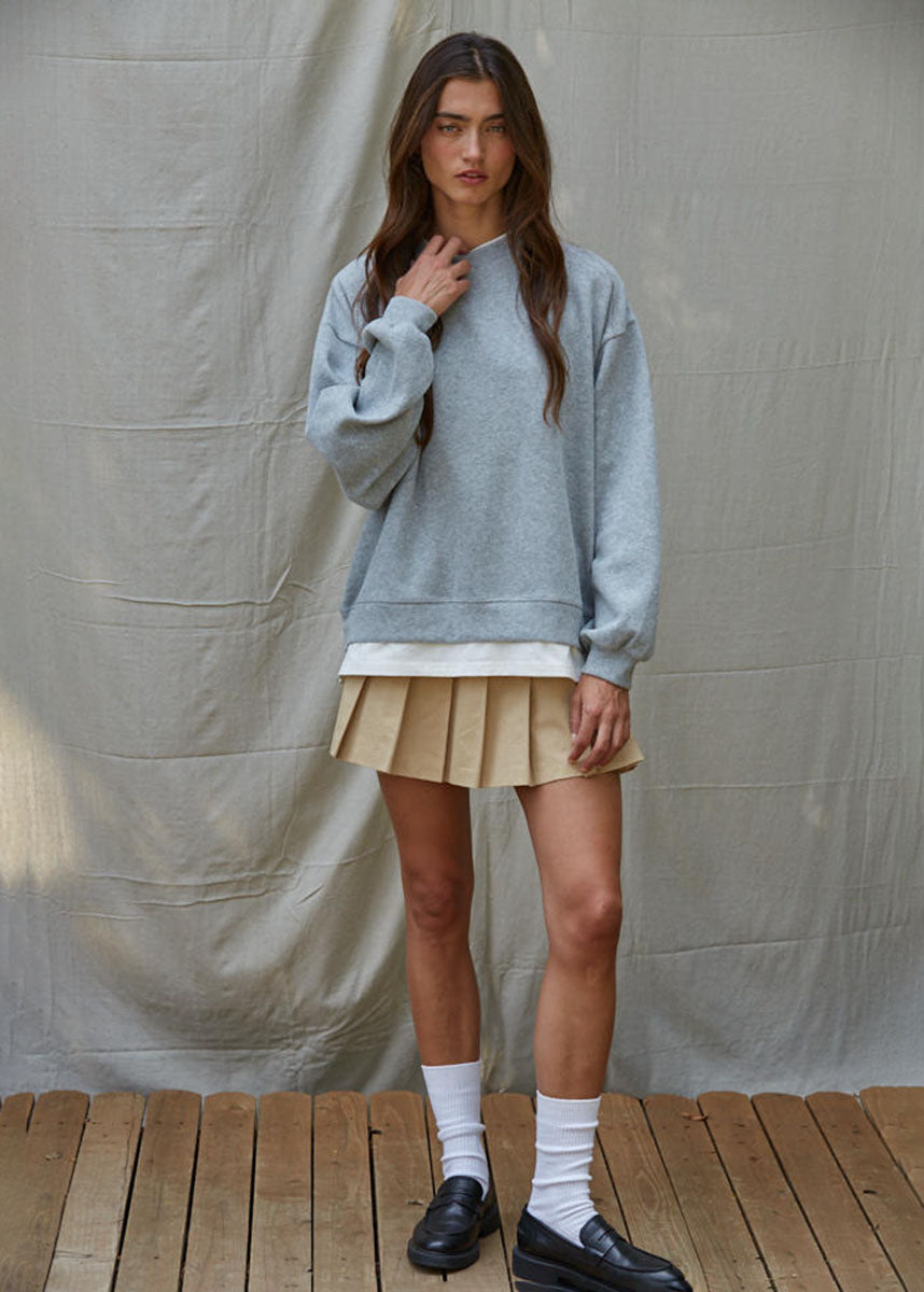 Always On Crew Twofer Pullover - Heather Grey