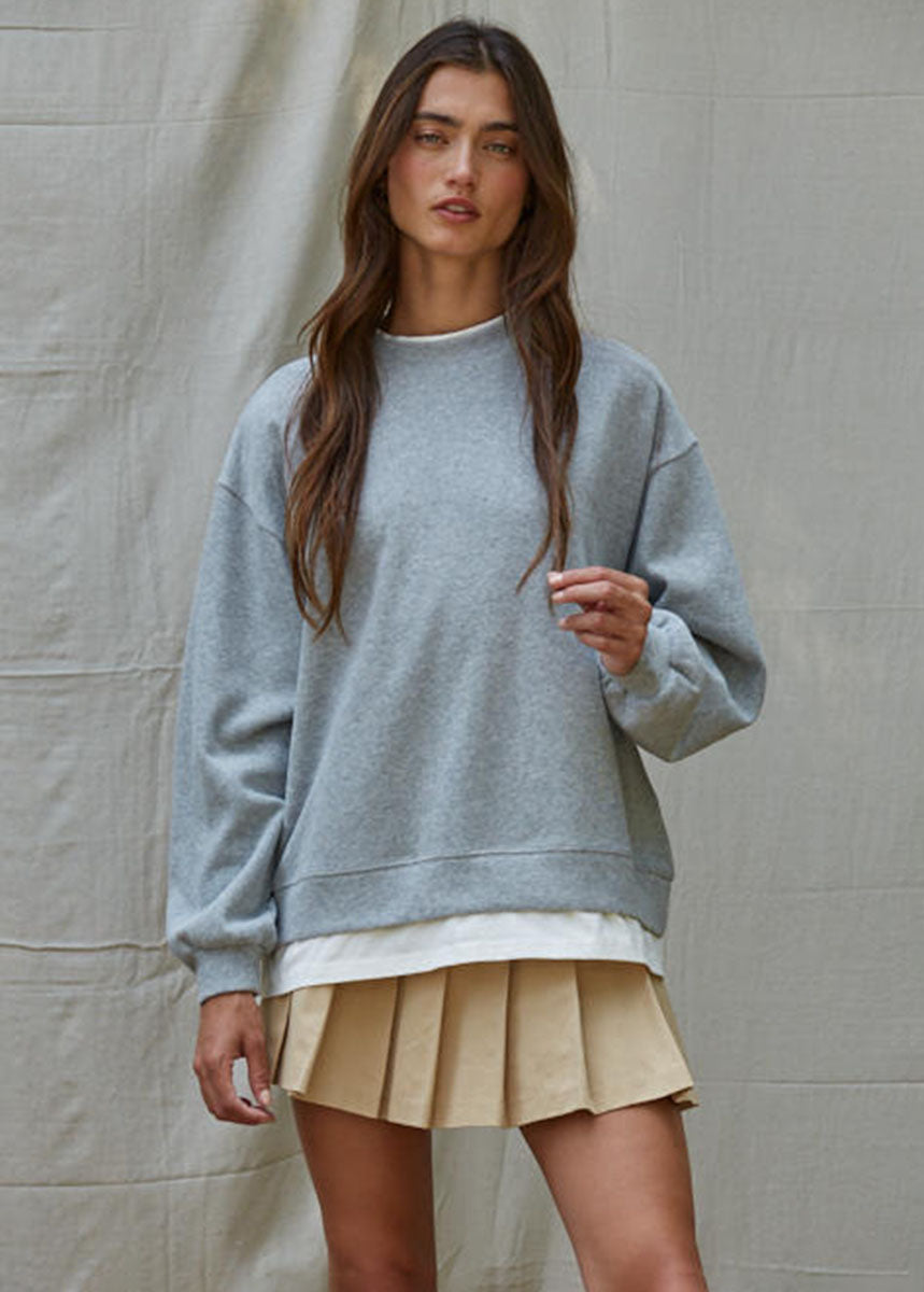 Always On Crew Twofer Pullover - Heather Grey
