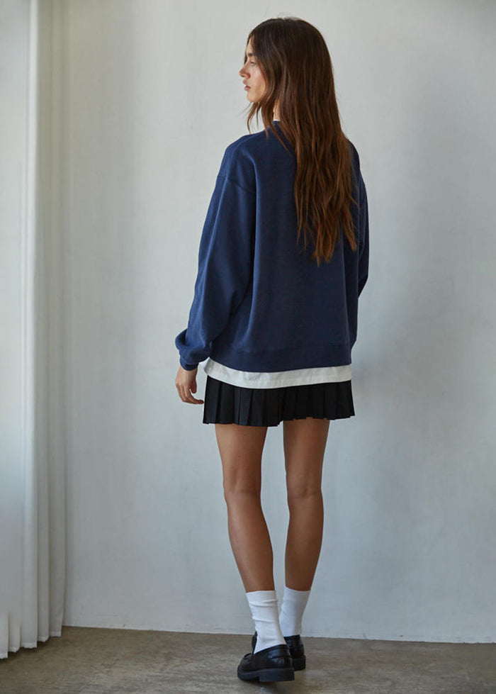 Always On Crew Twofer Pullover - Navy