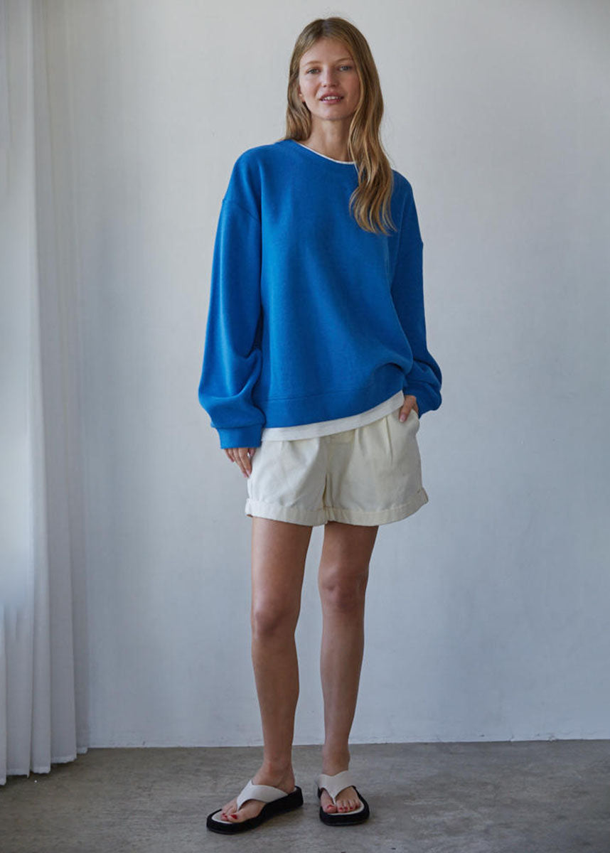 Always On Crew Twofer Pullover - Bright Blue