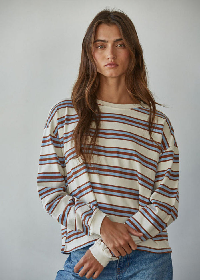 Post Play Striped Long Sleeve - Blue Camel