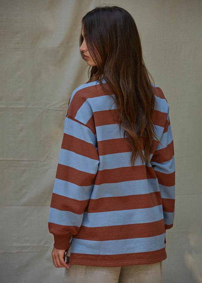 Study Hall Stripe Rugby Pullover - Brown Blue