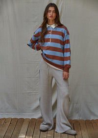 Study Hall Stripe Rugby Pullover - Brown Blue