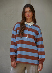 Study Hall Stripe Rugby Pullover - Brown Blue