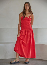 Rouge Smocked Dress - Ruby Red