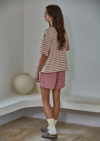 Landon Striped Tee - Natural Red