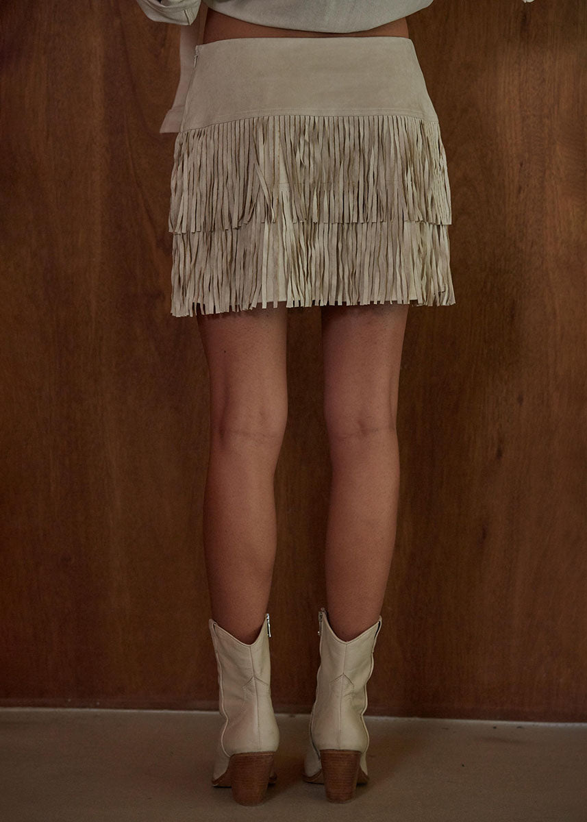 Ashlee Fringe Mini Skirt - Oatmeal
