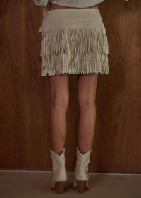 Ashlee Fringe Mini Skirt - Oatmeal