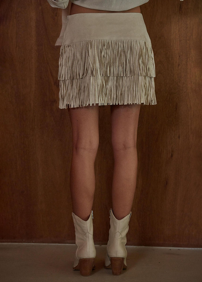 Ashlee Fringe Mini Skirt - Oatmeal