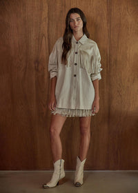 Ashlee Fringe Mini Skirt - Oatmeal
