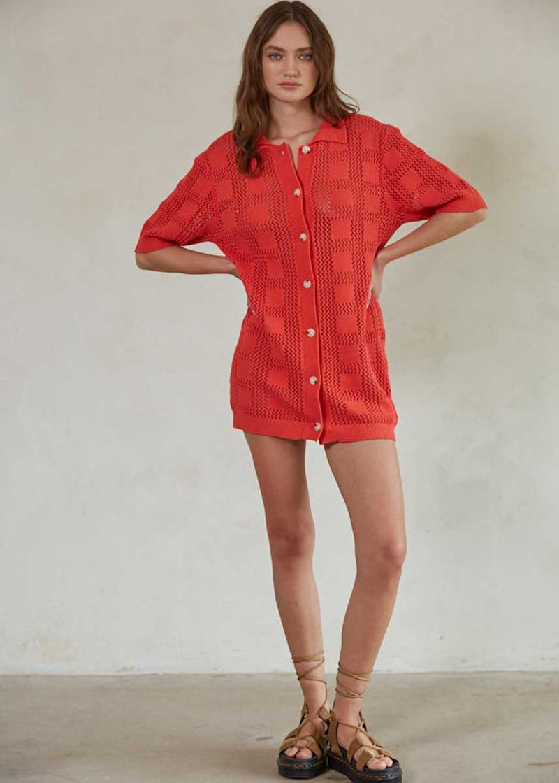 Kennedy Button-Down Sweater Dress - Red