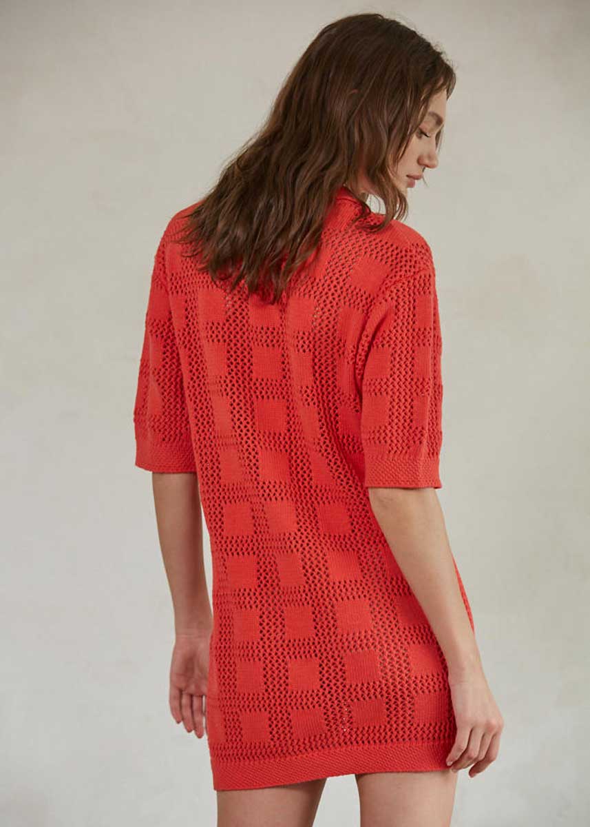 Kennedy Button-Down Sweater Dress - Red