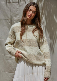 Olsen Textured Striped Sweater - Cream Taupe
