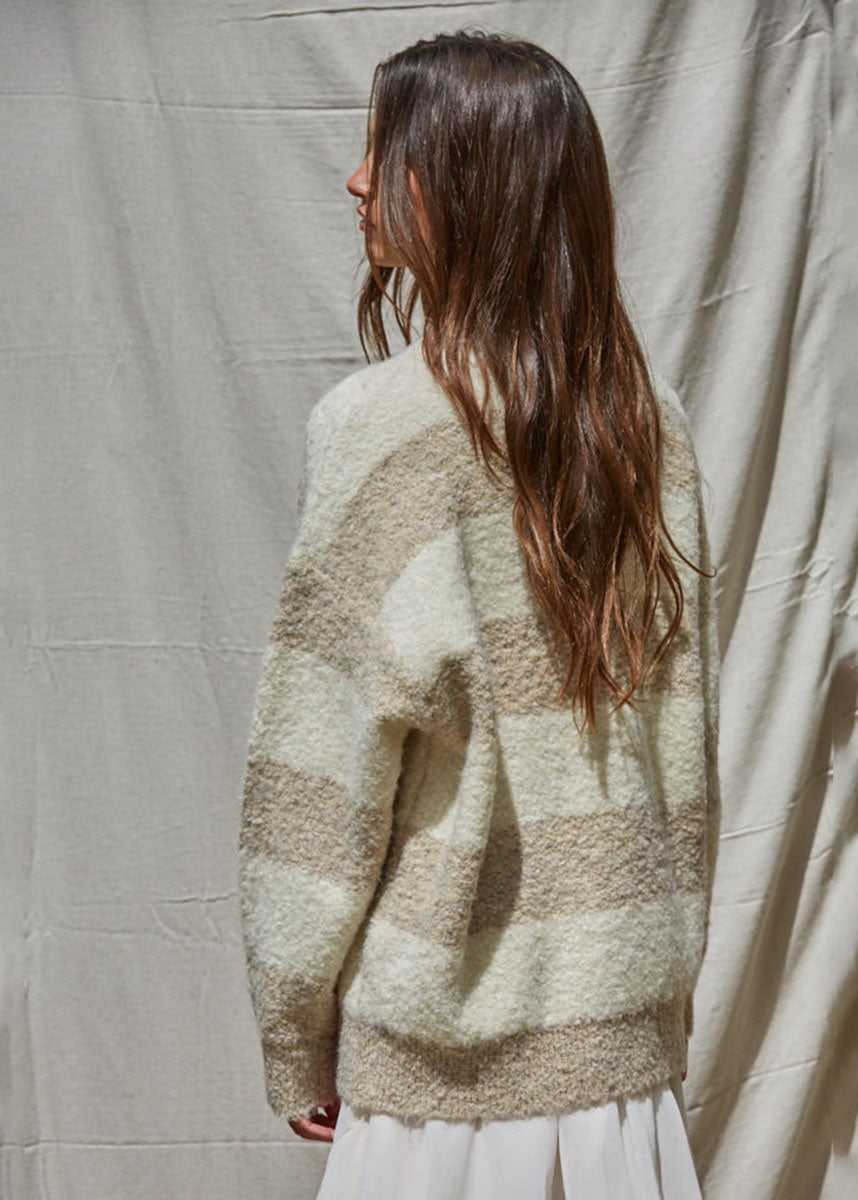 Olsen Textured Striped Sweater - Cream Taupe