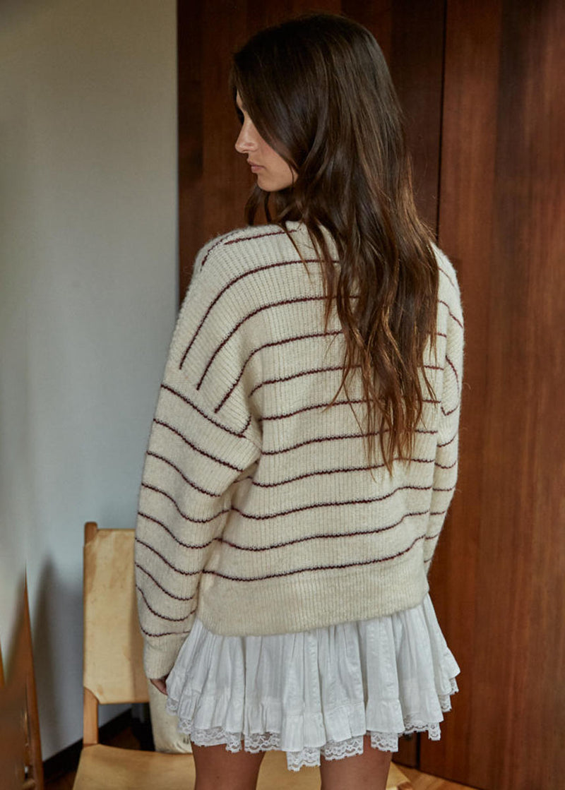 Bellevue Cardigan - Cream Burgundy