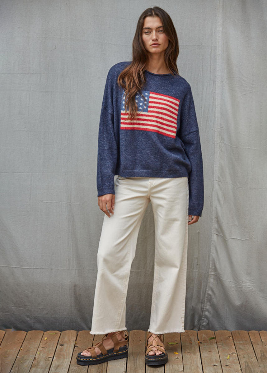 American Flag Rollneck Pullover - Navy