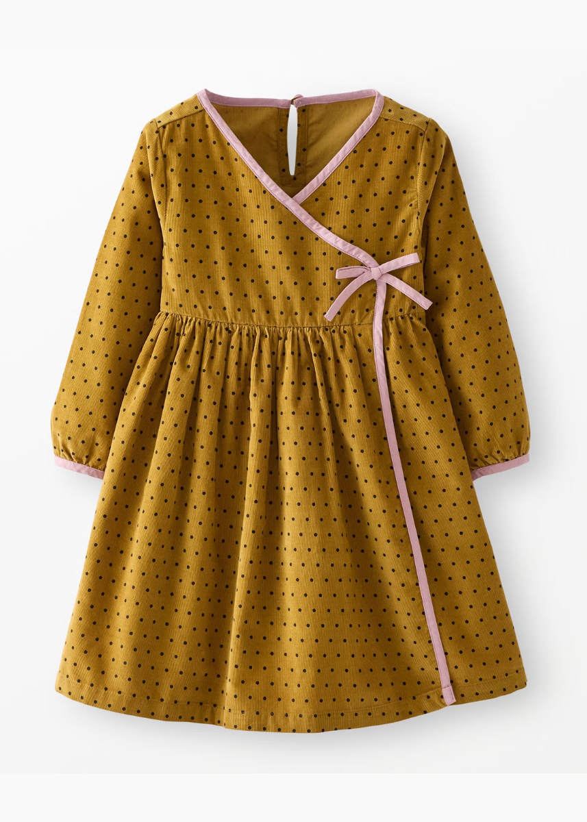Balloon Sleeve Corduroy Wrap Dress - Tiny Dots