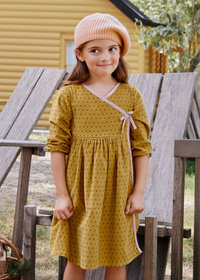 Balloon Sleeve Corduroy Wrap Dress - Tiny Dots
