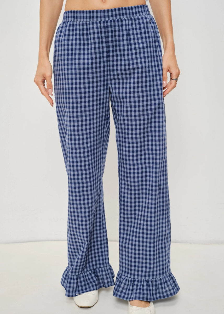 Barron Gingham Frill Pants - Navy