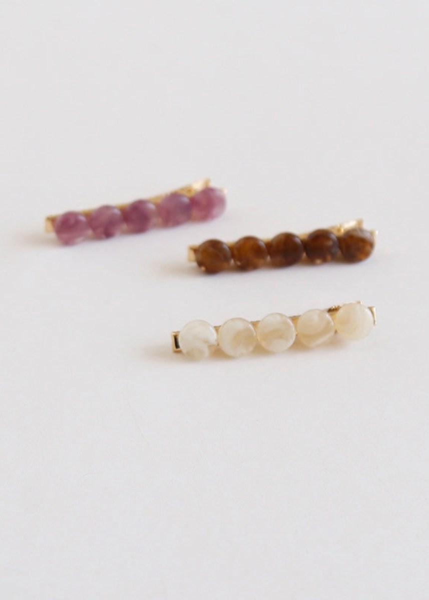 Beaded Acetate Barrette - Beige