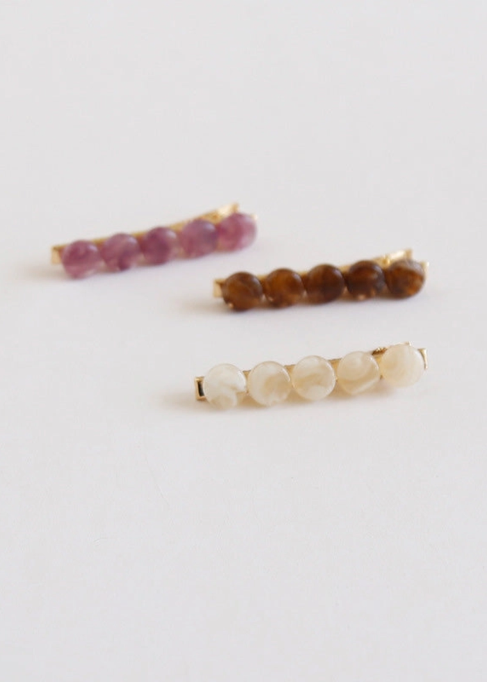 Beaded Acetate Barrette - Beige