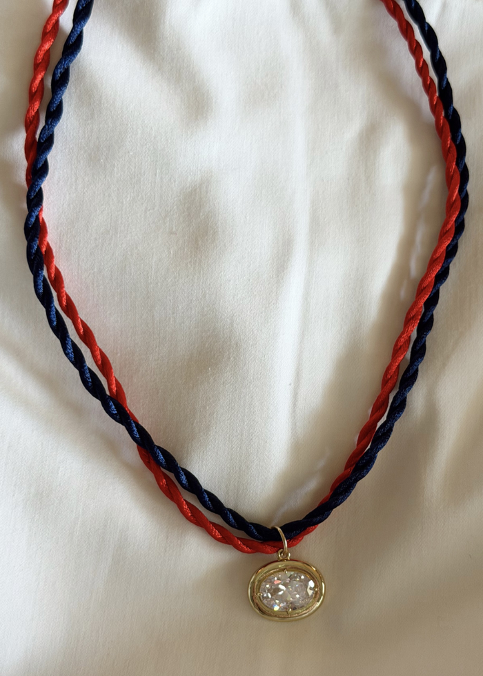 Beverly Bezel Charm Cord Necklace - Red & Blue