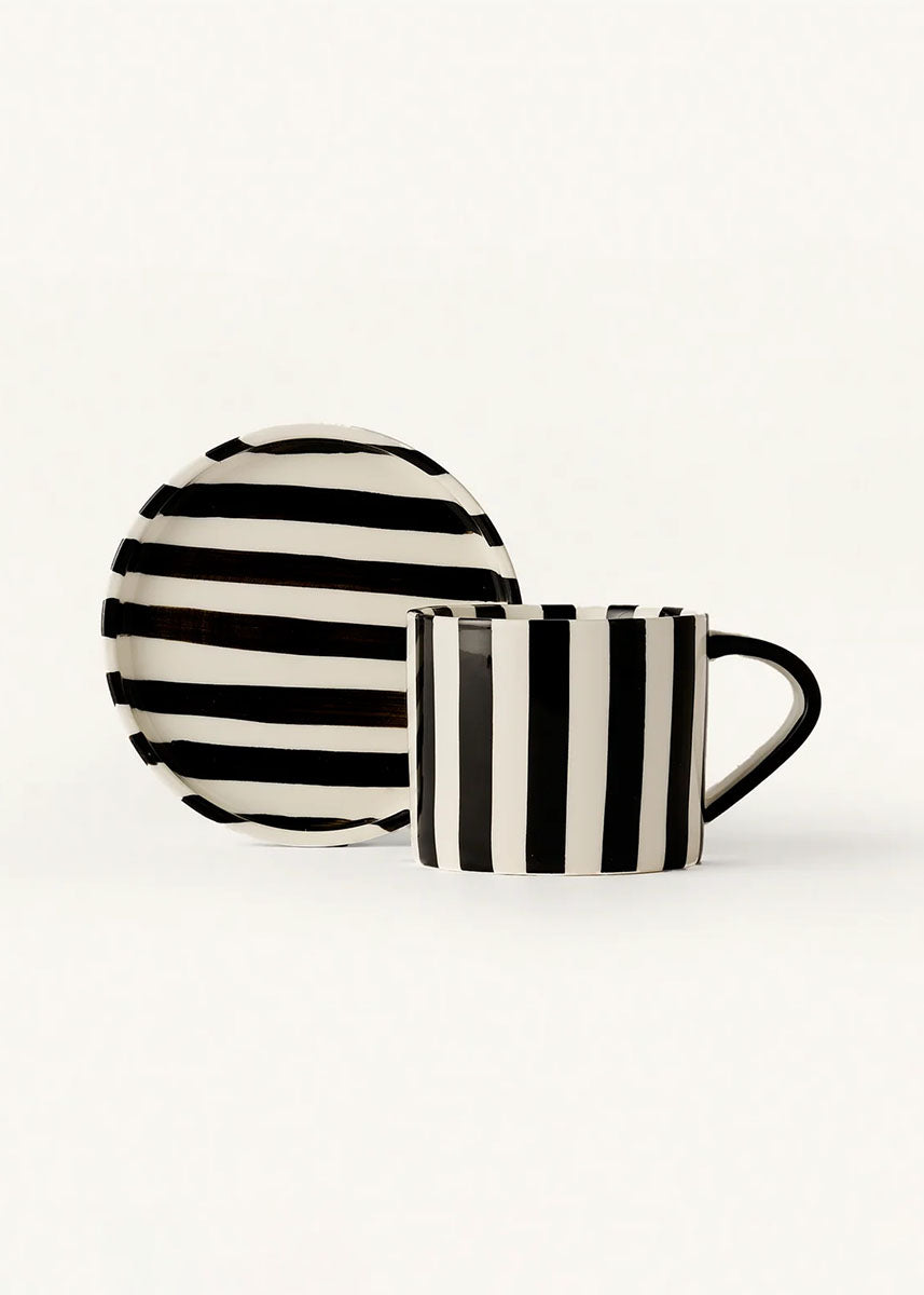 Tratto Cafe Cup & Saucer Set - Licorice Stripe