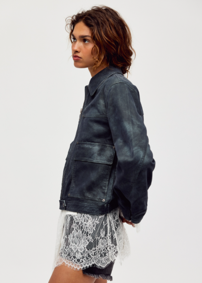 Blair Vegan Suede Jacket - Navy Wave