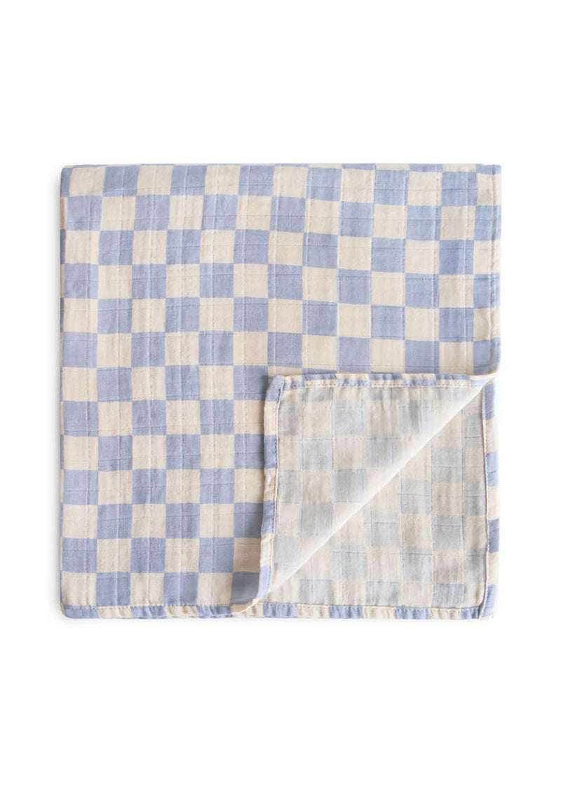 Muslin Swaddle Organic Cotton Blanket - Blue Check